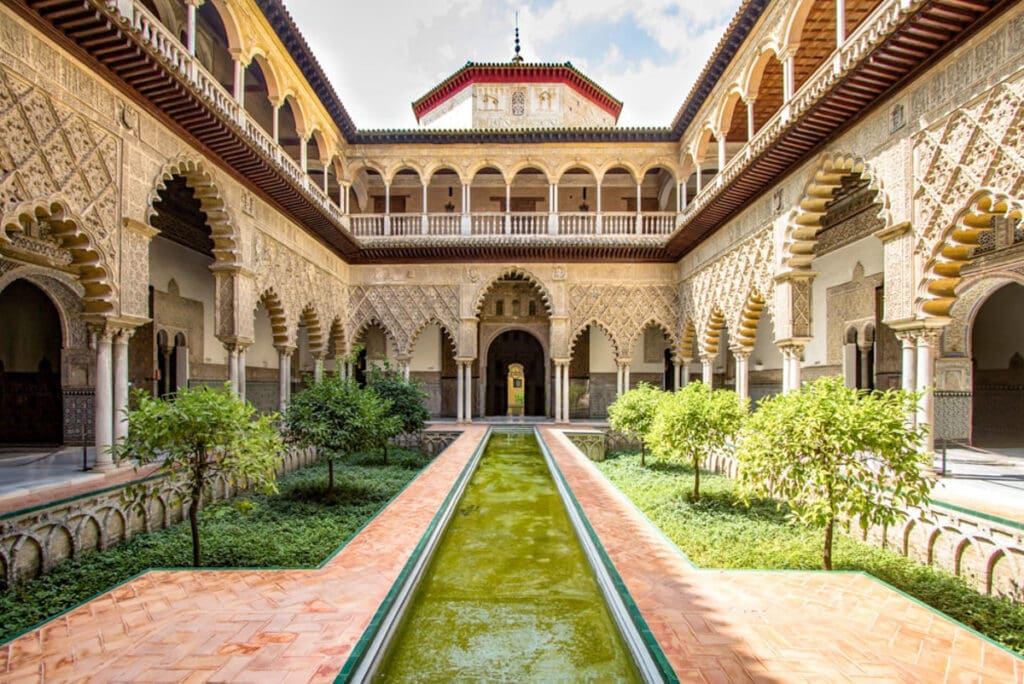 The Courtyard of the Maidens at the Royal Alcazar of Seville in Spain