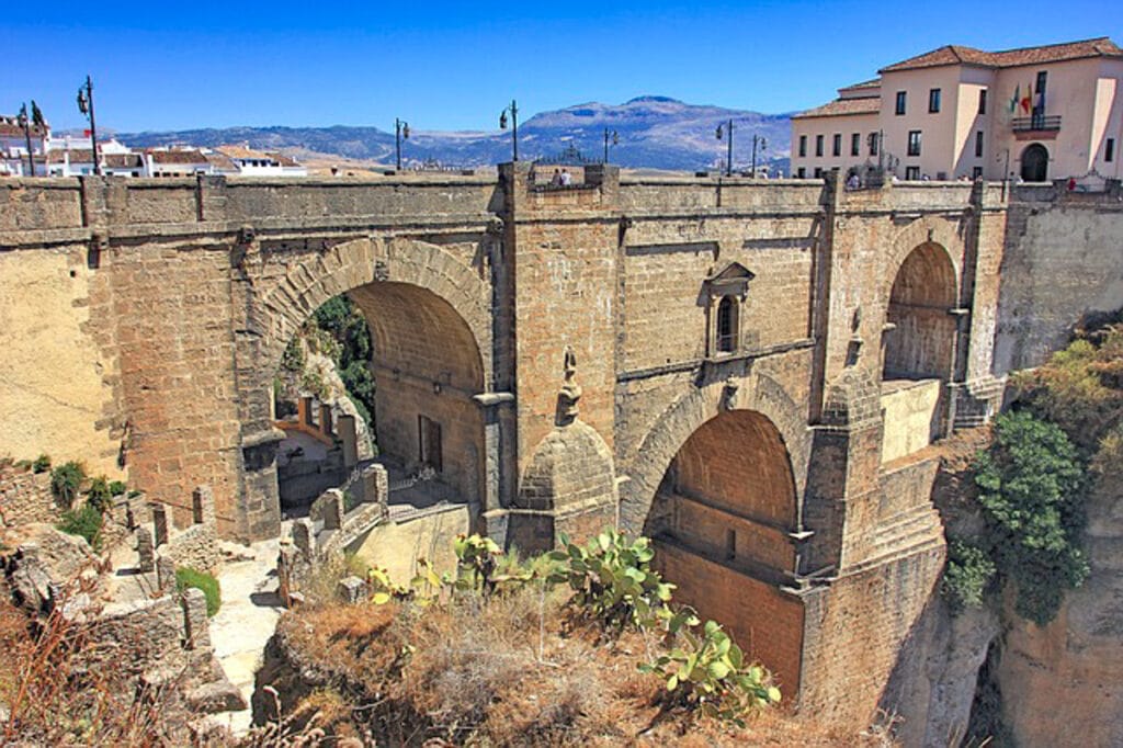 An up close view of the Puente Nuevo in Ronda, Spain