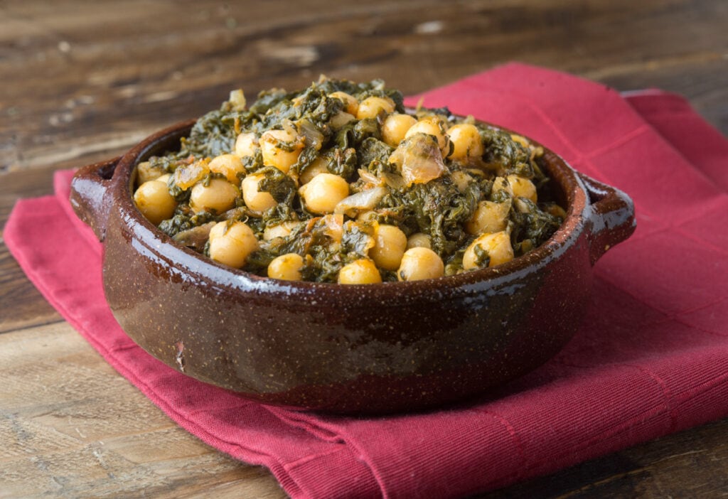 Spinach and chickpea stew in Seville, Spain, in the winter