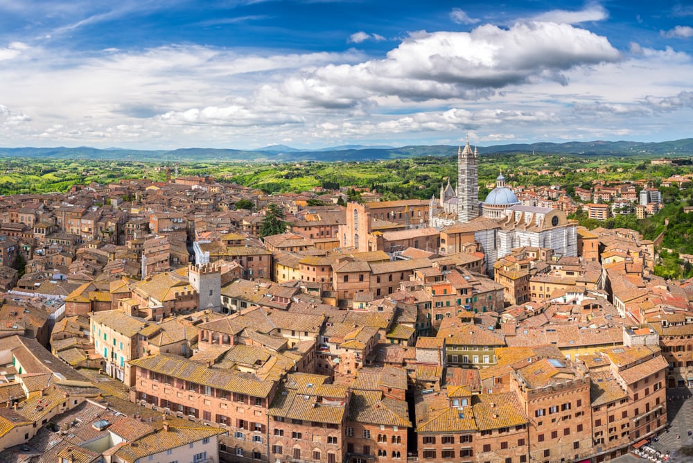 A view of Siena from the Mangia Tower in Siena, Italy