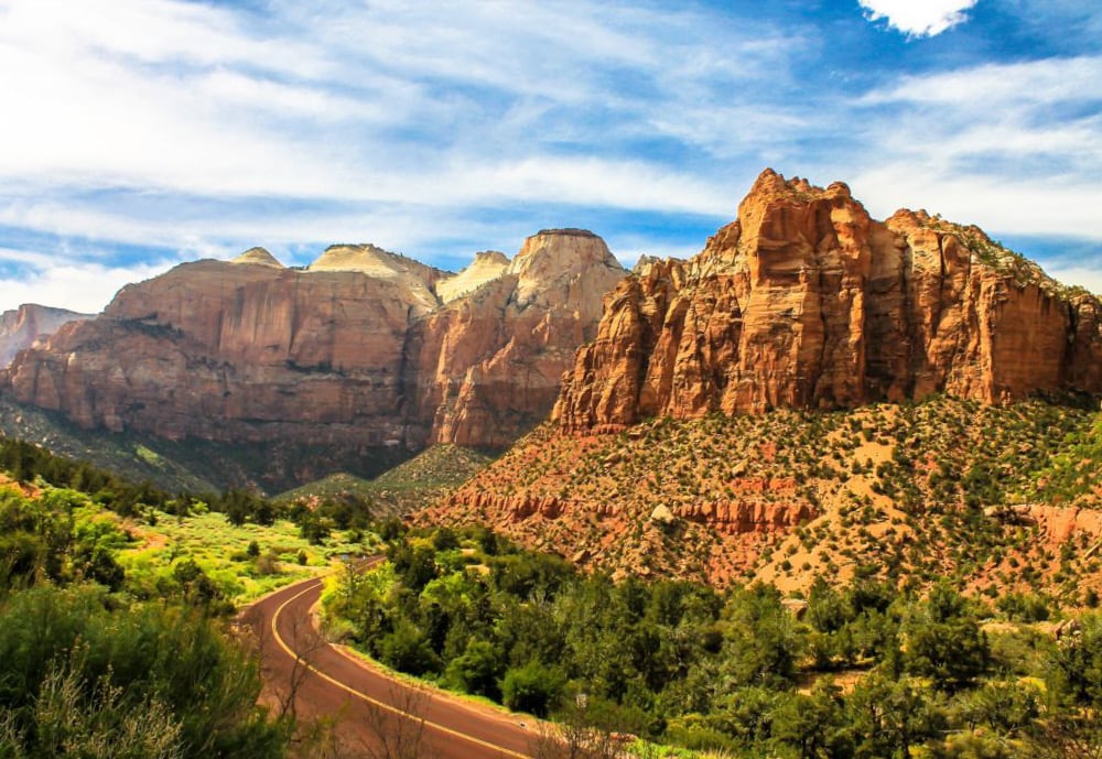 The scenic drive through Zion National Park in Utah.