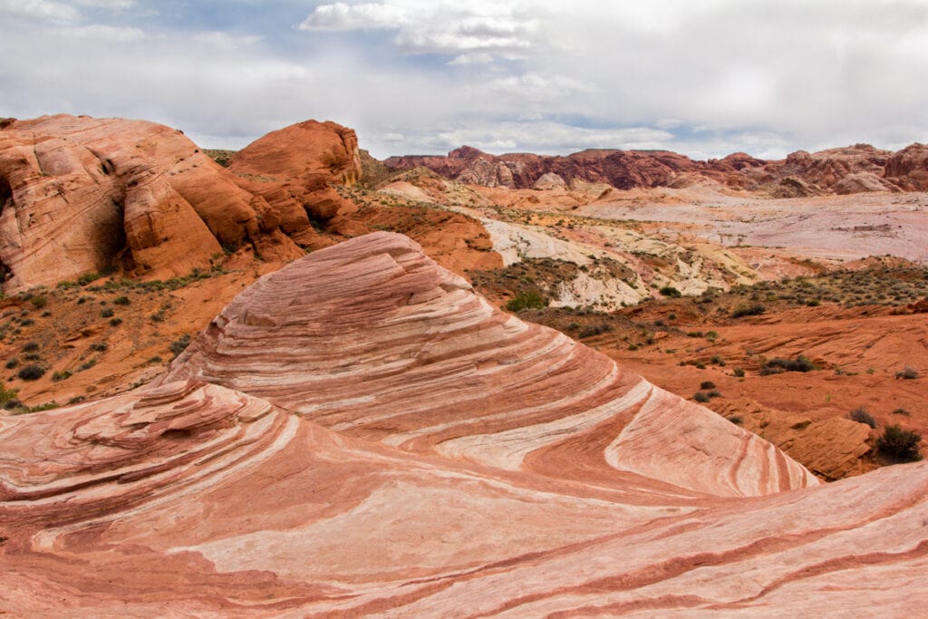 Red and tan striations at the Fire Wave in Valley of Fire Nevada
