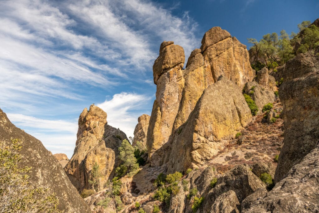 Pinnacles National Park in California is one of the best national parks to visit in March, with mild weather and wildflowers. 