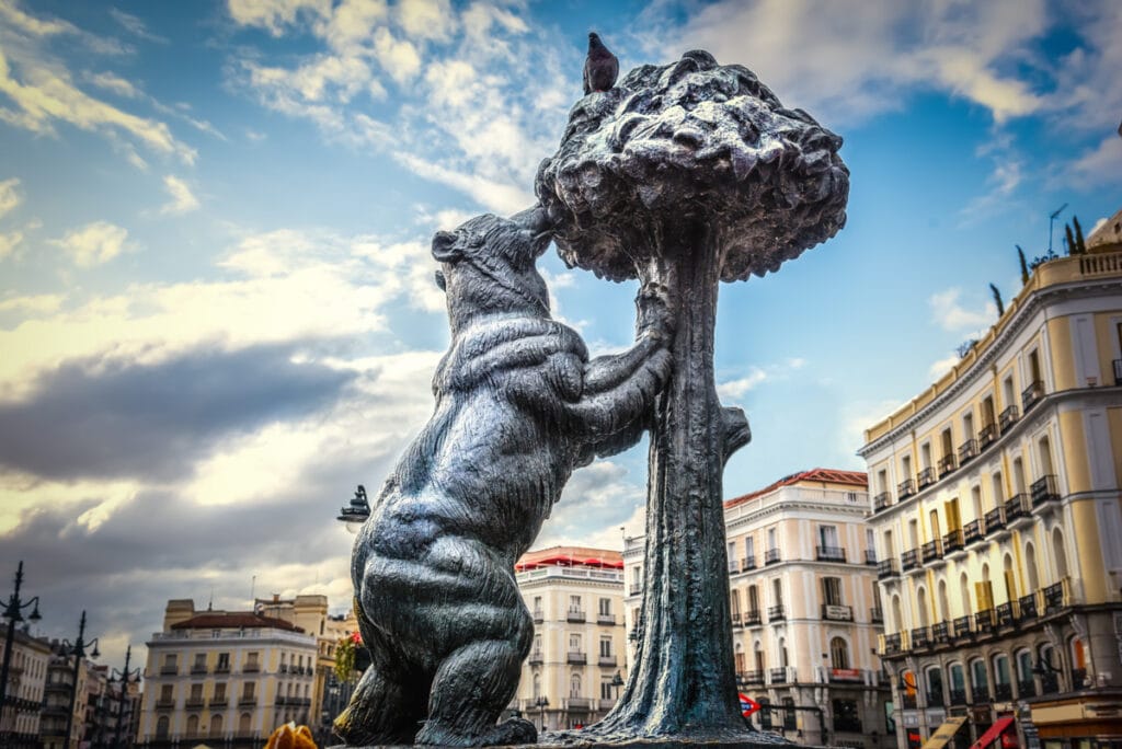 The Bear and the Strawberry Tree statue at the Puerta del Sol in Madrid, Spain