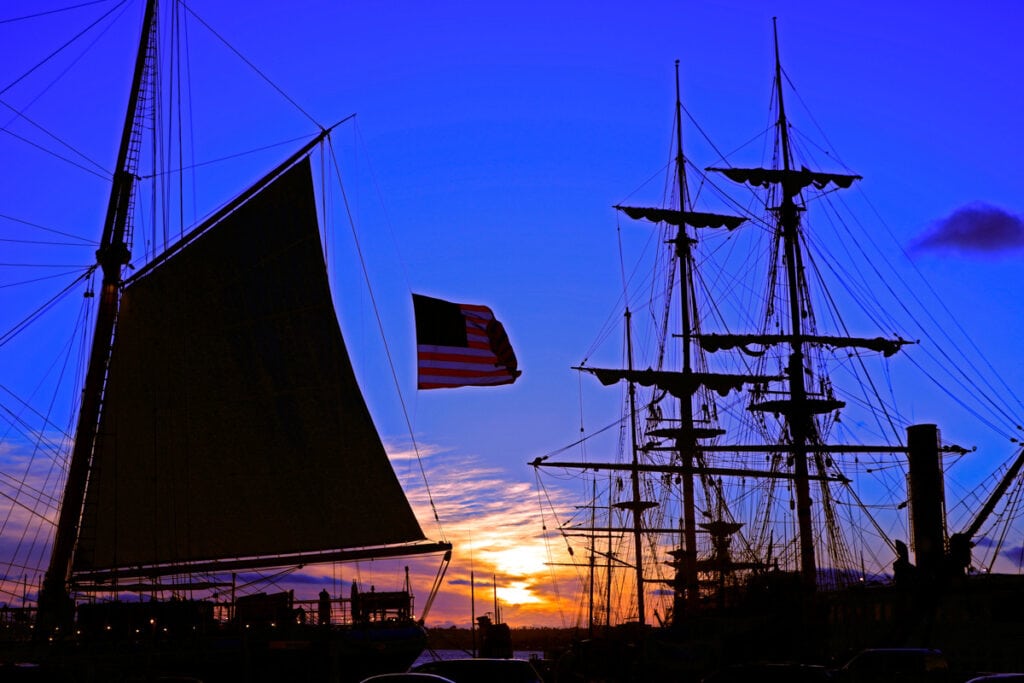 The San Diego Maritime Museum in California at blue hour