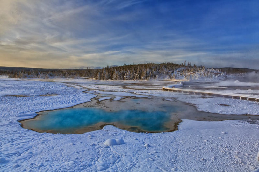 Norris Geyser Basin in Yellowstone National Park in the winter