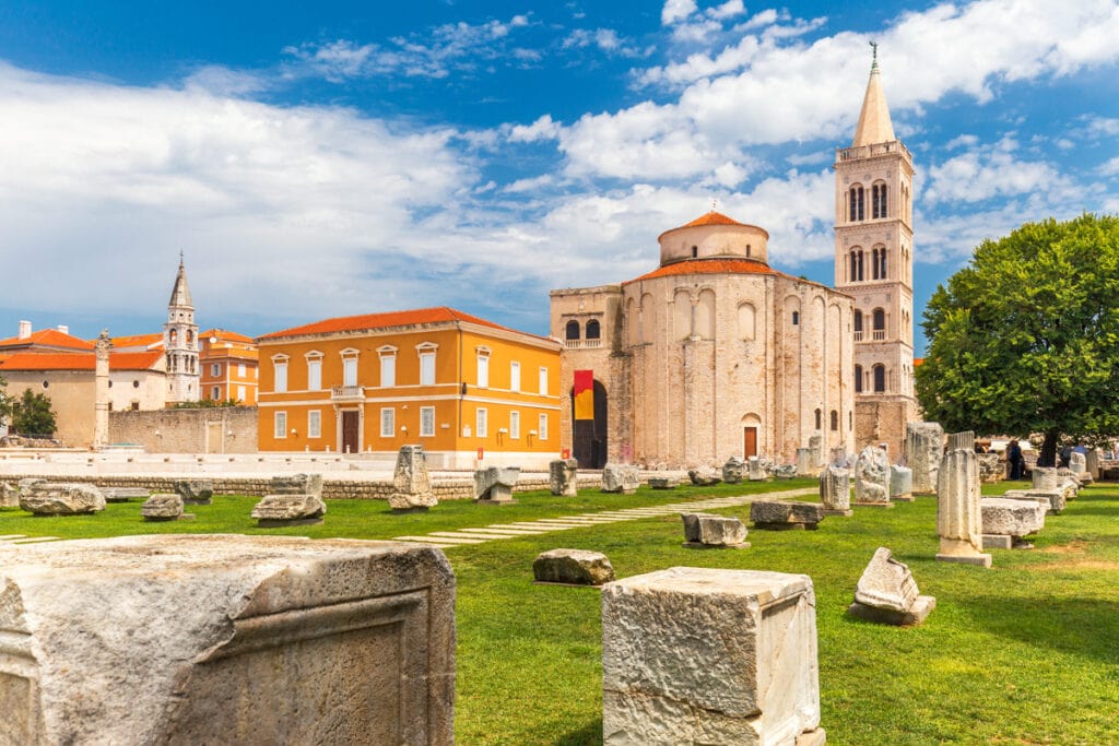 Zadar's Roman Forum ruins and the Saint Donatus Church in Croatia