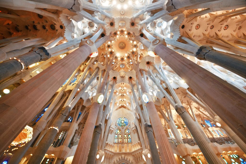 Interior of the Sagrada Familia in Barcelona Spain