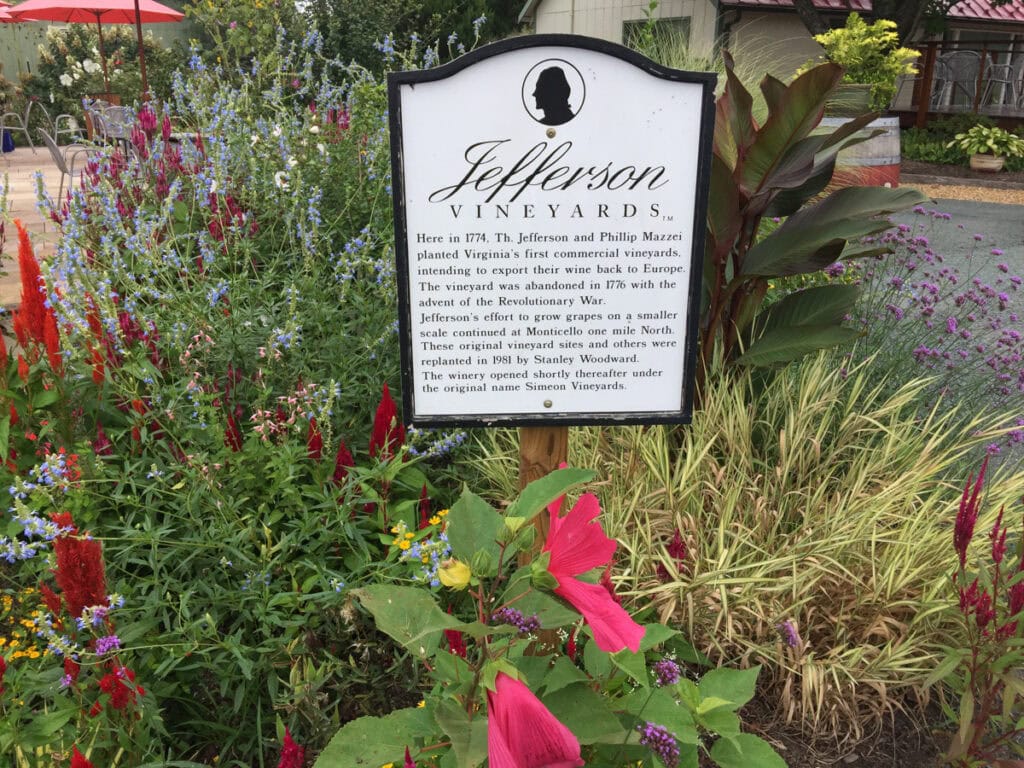 Jefferson Vineyards sign in Virginia