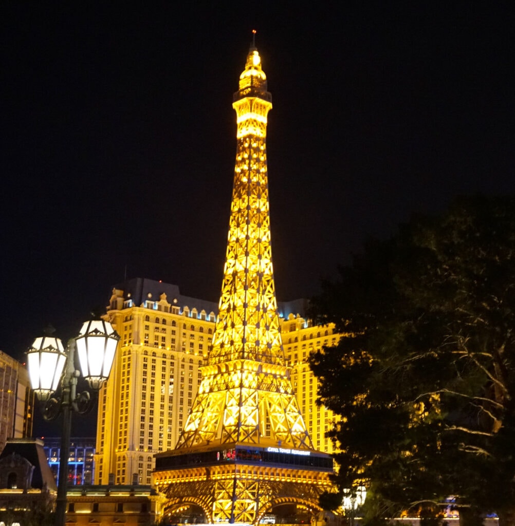 The Eiffel Tower at the Paris in Vegas, Nevada, at night