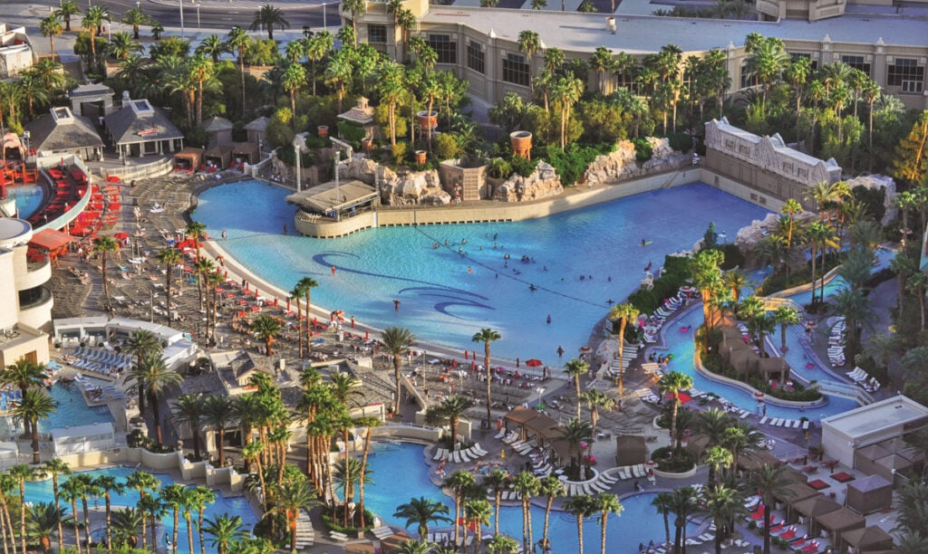 Aerial view of the Mandalay Bay pool complex in Las Vegas, Nevada