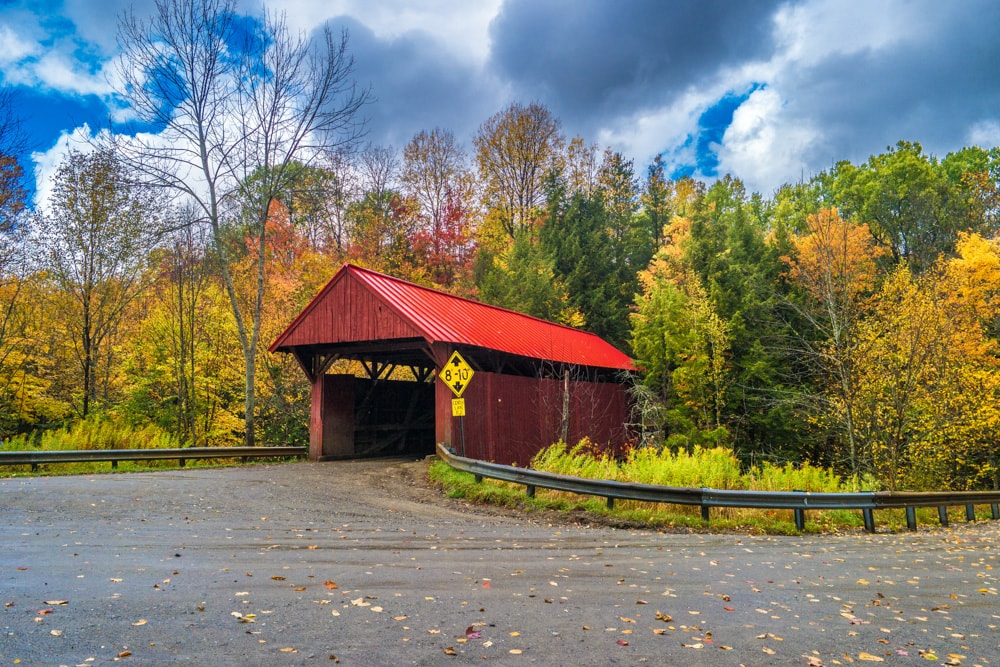 Red covered bridge near Stowe, Vermont