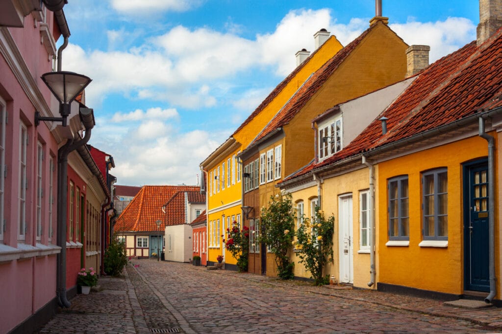 Street in Odense, Denmark. Odense is one of top day trips from Copenhagen you can take!