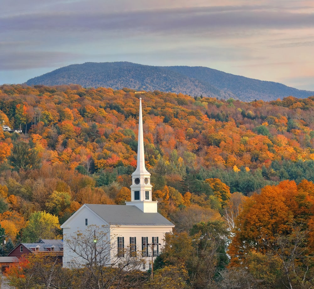 The white church in Stowe, Vermont