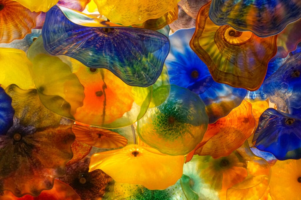 Glass blossoms in the Dale Chihuly sculpture in the Bellagio Las Vegas, Nevada