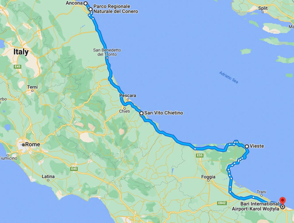 Adriatic Coast of Italy 10-Day Itinerary Map