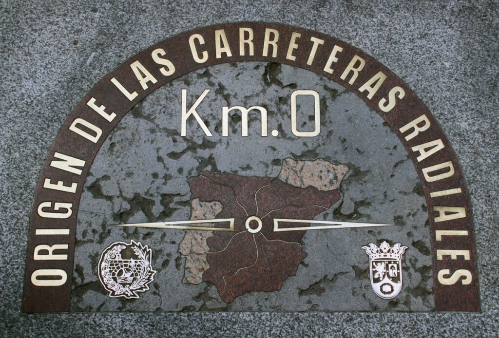 Kilometre 0 slab at the Puerta del Sol in Madrid, Spain