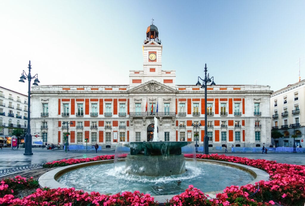 The Post Office building at the Puerta del Sol in Madrid, Spain