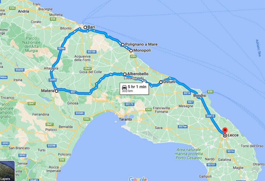 Puglia Road Trip Itinerary Map