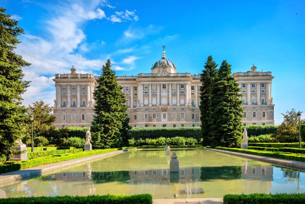 The Royal Palace from the Sabatini Gardens in Madrid, Spain