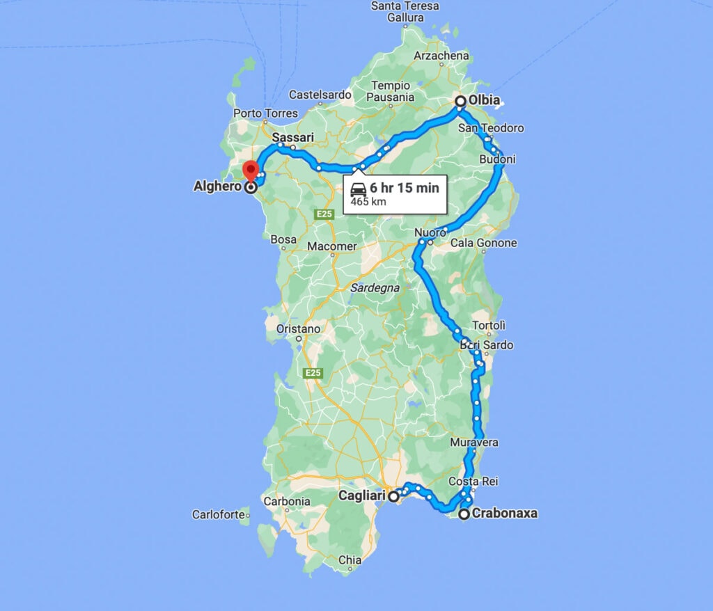 Sardinia Road Trip Itinerary Map