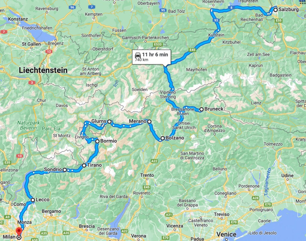 South Tyrol Road Trip Itinerary map