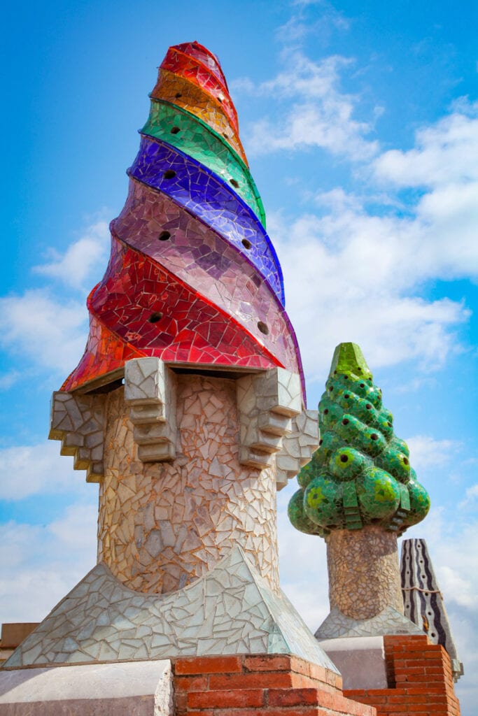 Chimneys at the Palau Guell in Barcelona, Spain