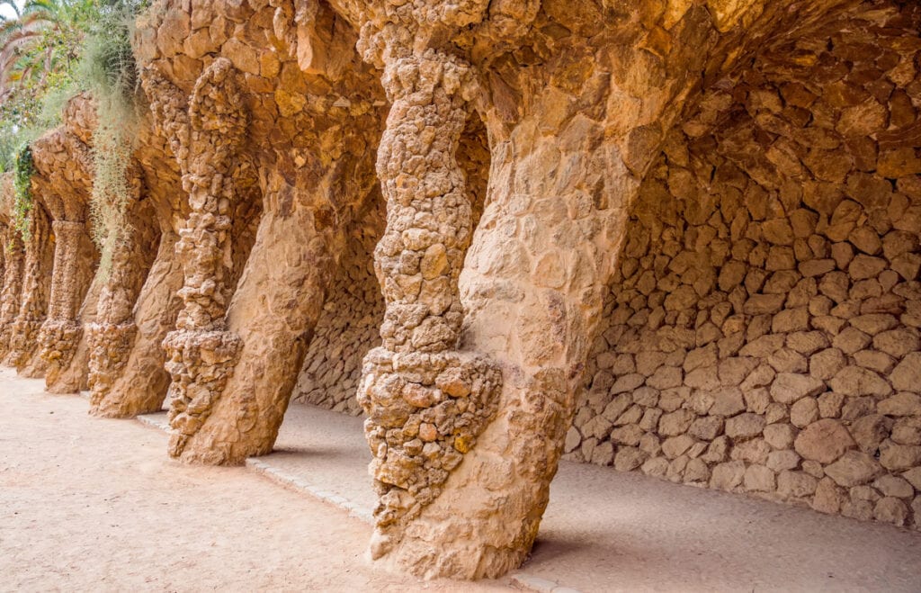 Colonnade in Park Guell, Barcelona, Spain