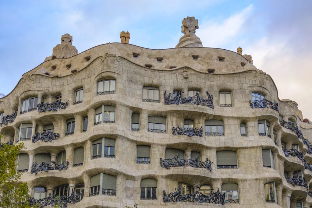 The facade of Casa Mila in Barcelona, Spain