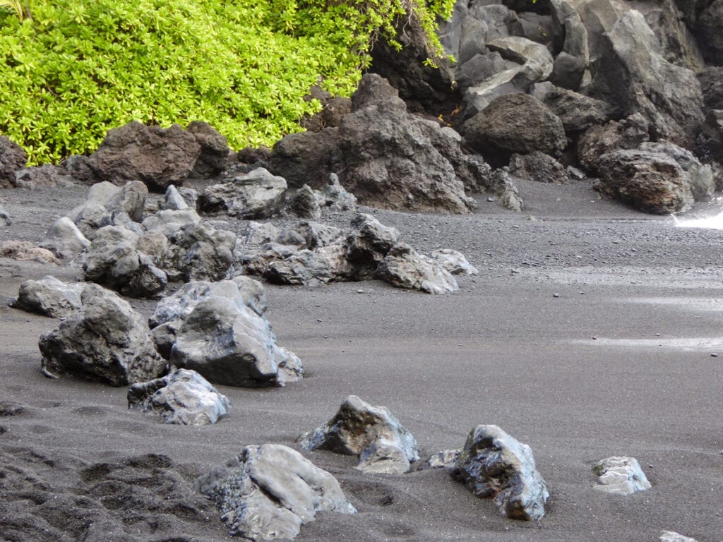 Black sand at Pailoa Beach in Maui