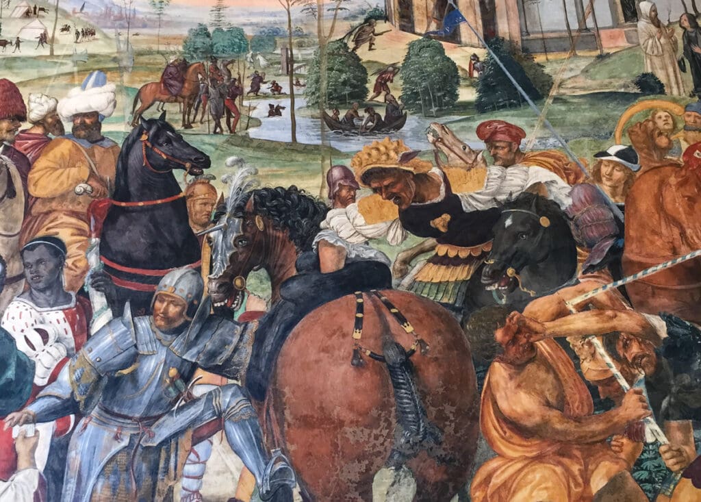Part of a fresco at Mount Oliveto Maggiore in Tuscany, Italy