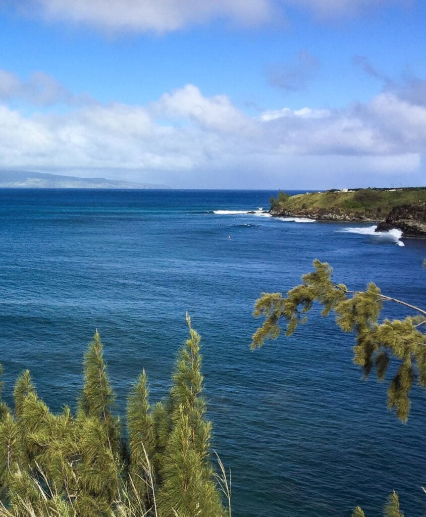 A view of Honolua Bay from a lookout along the highway in Maui, HI