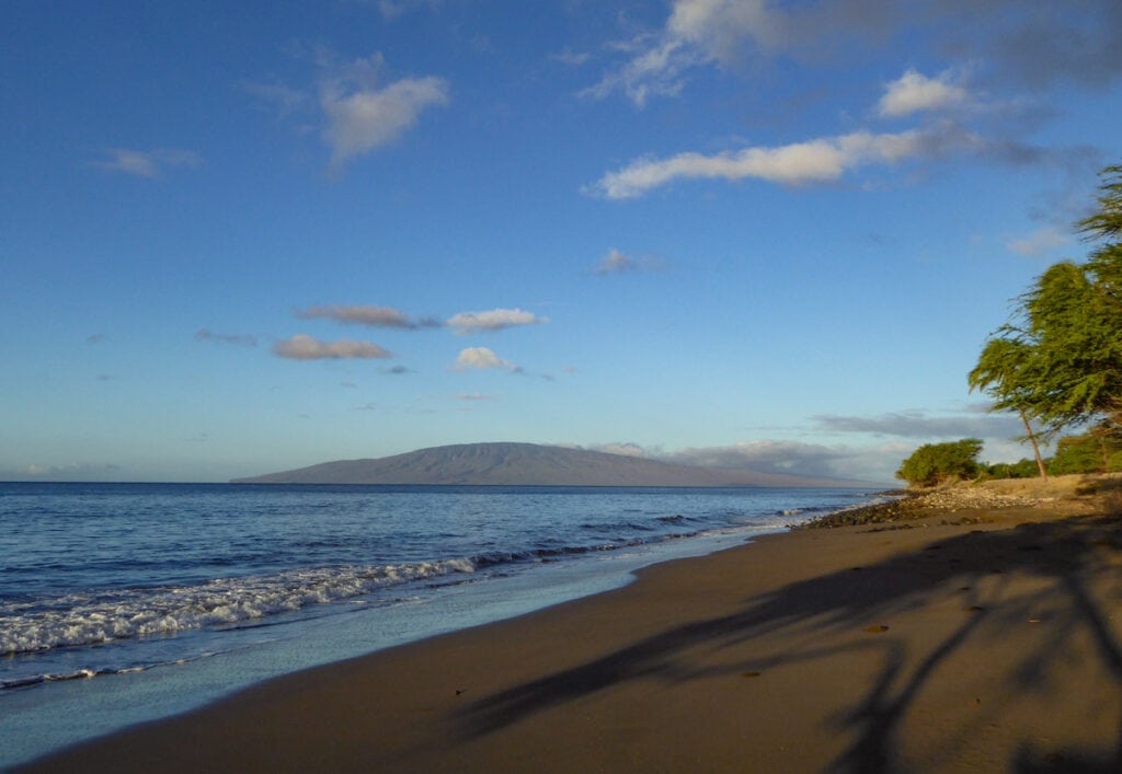 A view of Lanai from a beach on Maui island in Hawaii