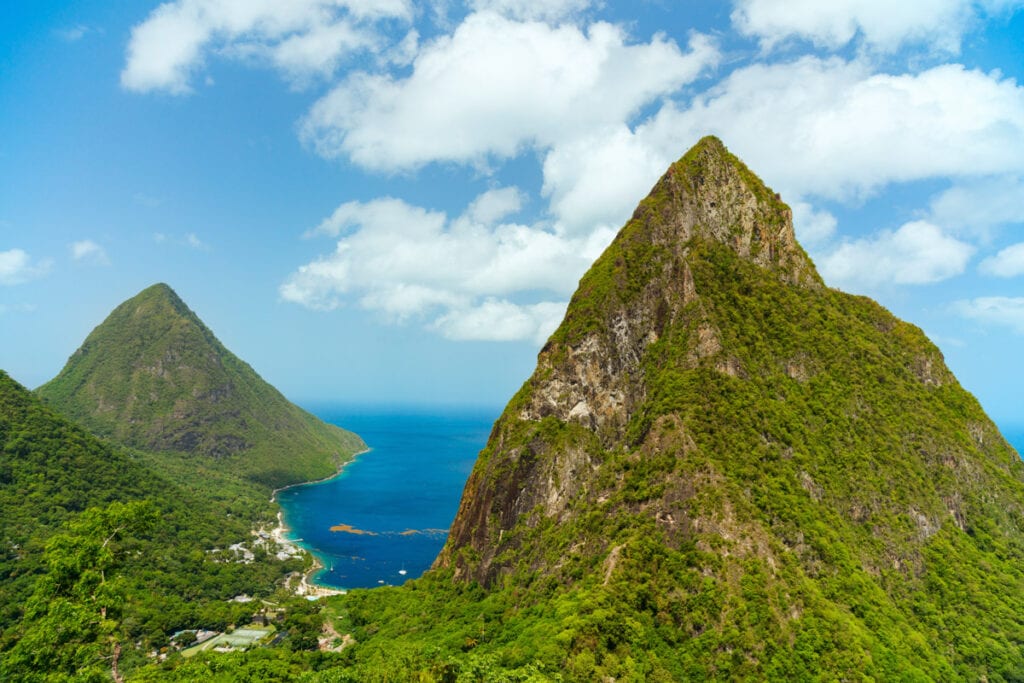 The Pitons of St. Lucia in the Caribbean