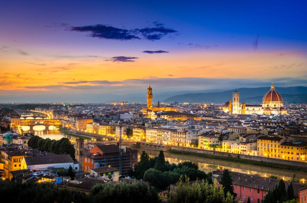 View from Piazzale Michelangelo after sunset in Florence, Italy