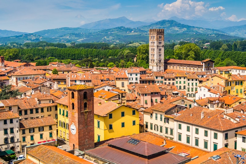 View of rooftops in Lucca, Italy