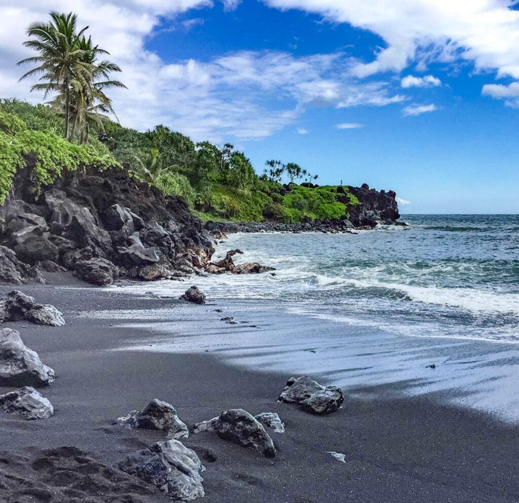 The beach at Wia'anapanapa State park near Hana, Maui