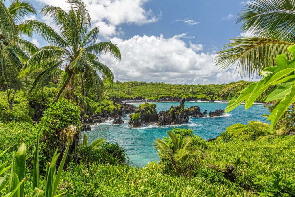 Exploring Waianapanapa State Park on the Road to Hana is one of the best things to do in Maui!