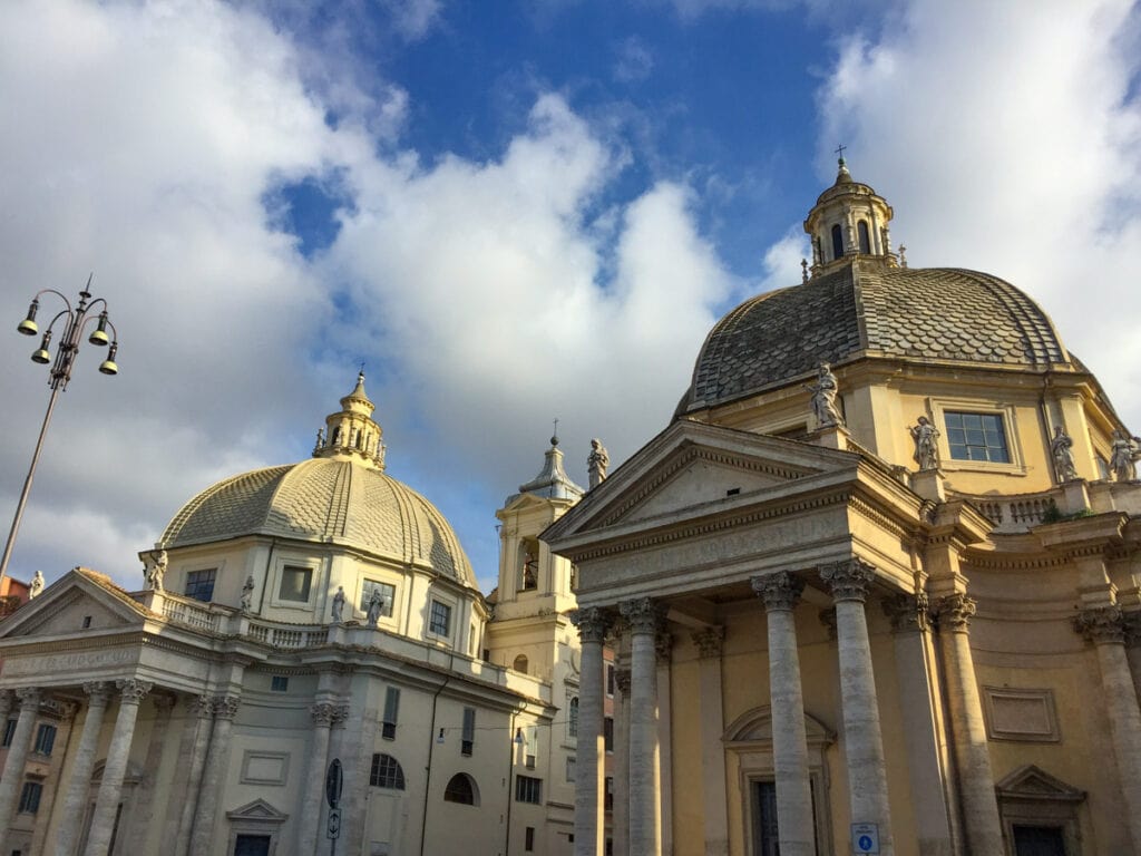 Twin Baroque Churches at the Piazza del Popolo in Rome Italy