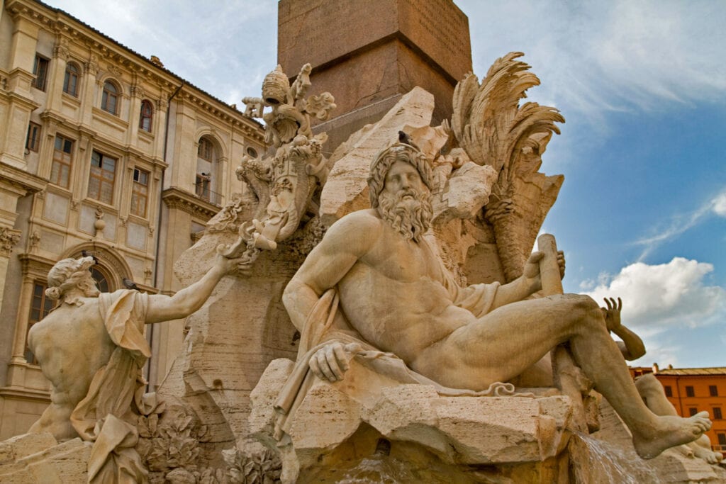 The Fountain of the Four Rivers at the Piazza Navona in Rome, Italy