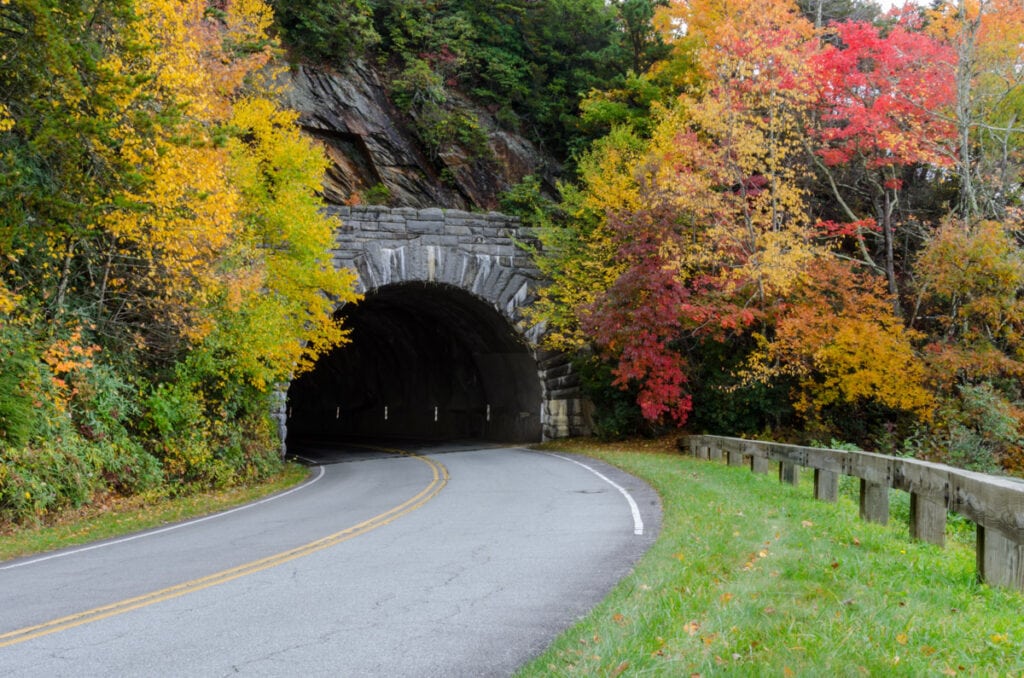 Fall color at the Rough Ridge Tunnel along the Blue Ridge Parkway near Asheville, NC