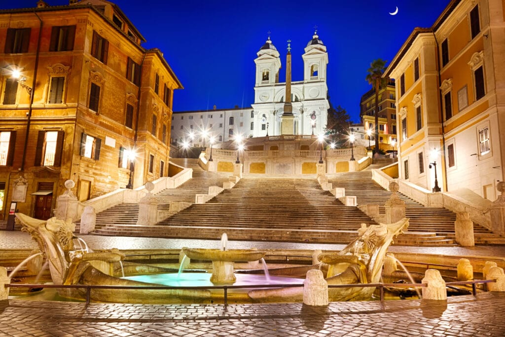 The Spanish Steps in Rome Italy at night