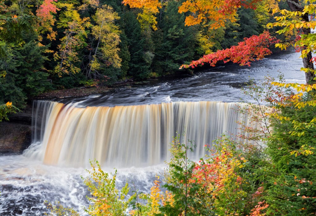 Tahquamenon Falls in the Upper Peninsula of Michigan offers some of the best fall colors in the USA!