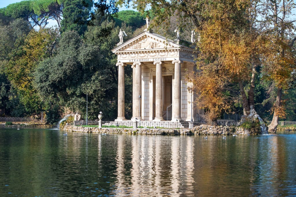 The Temple of Aesculapius in the Villa Borghese Gardens in Rome, Italy