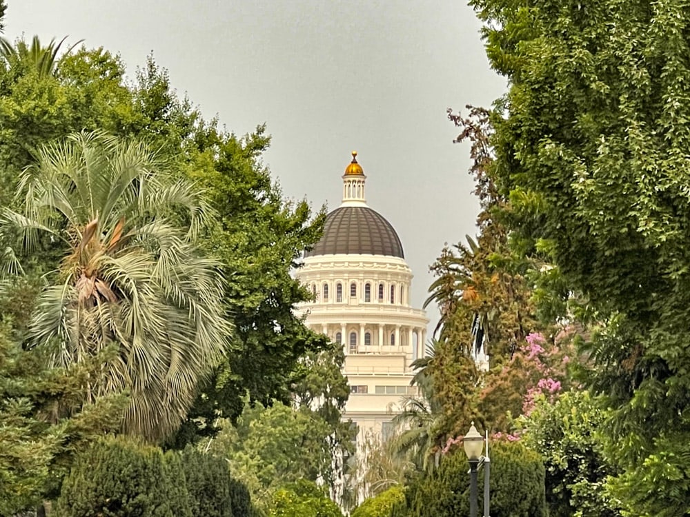 The California State Capitol seen from Capitol Park in Sacramento,  CA