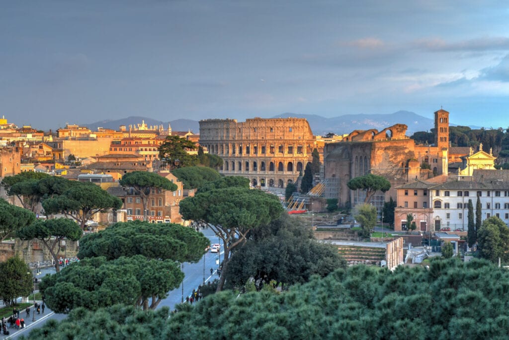 The Colosseum seen from the Victor Emmanuel II Monument in Rome Italy