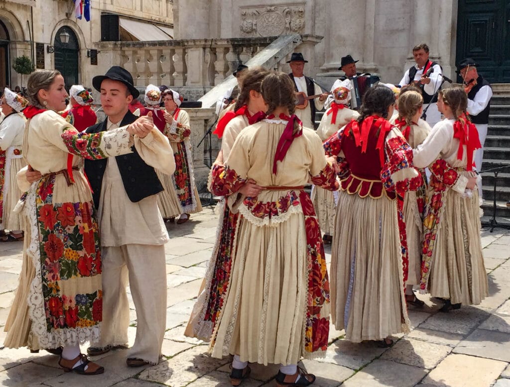 Traditional dance in Old Town Dubrovnik Croatia