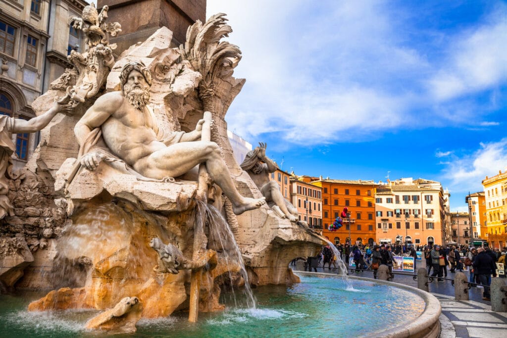 The Fountain of the Four Rivers in Piazza Navona in Rome, Italy