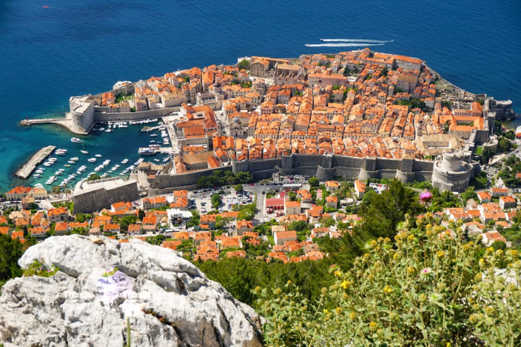 View of Old Town Dubrovnik from Mt. Srd in Croatia