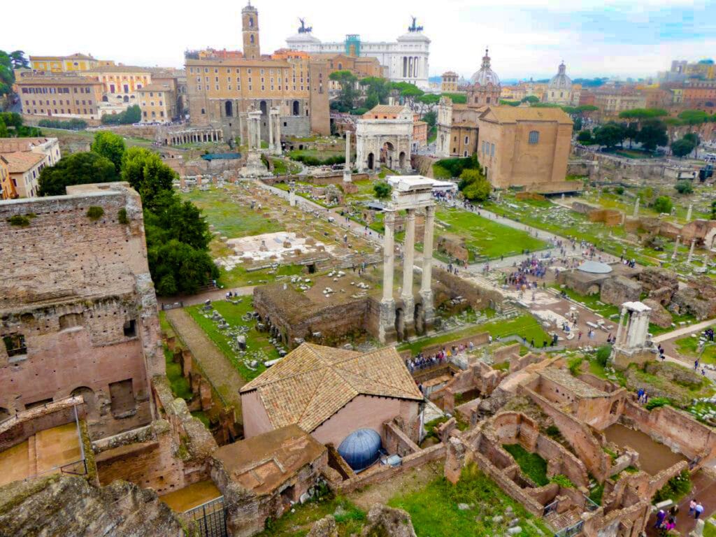 View of the Roman Forum from Palatine Hill in Rome, Italy